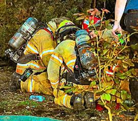At this Mt. Scott-Arleta house fire later the same day, using specially-designed equipment, firefighters tried to resuscitate a dog that theyd found in the burning house. Sadly, the pet did not survive the inhaling the deadly smoke in the home.