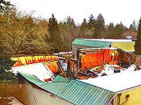 Remember this? Reed College Facilities Director Steve Yeadon projected an image of their gymnasium three years ago, just after the roof caved in.