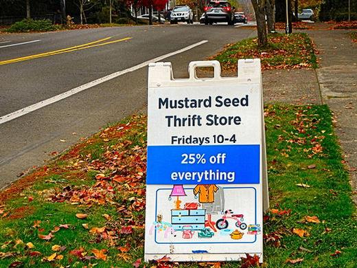 This sign in front of All Saints Episcopal Church on Woodstock Boulevard changes throughout the year depending on special sales offered  such as Draw a Discount, Bag Sale, 25% off everything, and 50% off Holiday Items. So keep an eye on it when you drive by for these opportunities.