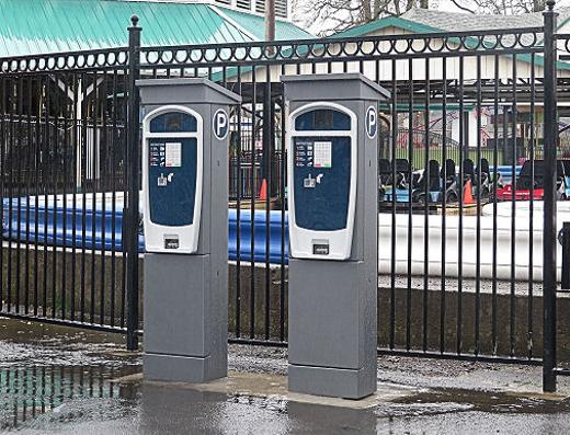 When next visiting Oaks Amusement Park, look for the parking meter kiosks � like these, which are near the front gates. Remember, these meters cannot take cash!  Use a credit or debit card.