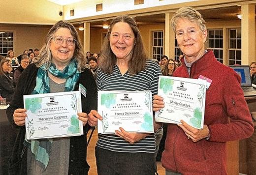 JCWC Presidential Service Award recipients Marianne Colgrove, Tamra Dickinson, and Shirley Craddick proudly display their special Certificates of Appreciation.