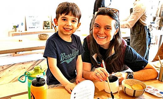Sebastian, and mom Katje Chiller, came from the Mt. Scott-Arleta neighborhood to participate in the Westmoreland Makerspace fundraising event for the storm damage repairs underway at the Sellwood Community House.