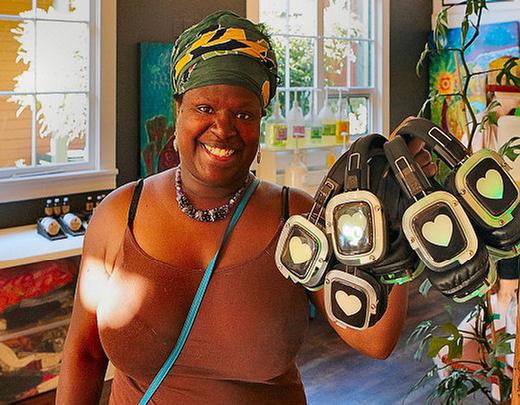 �PDX Art Crawl� organizer Ayomide Nikzi puts away the Silent Disco headsets until the next such event, likely in October.