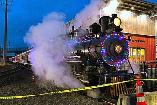 �Steaming up� on the siding, while Holiday Express passengers loaded beside the Oregon Rail Heritage Center, was the �Polson Logging Co. No. 2� steam locomotive.